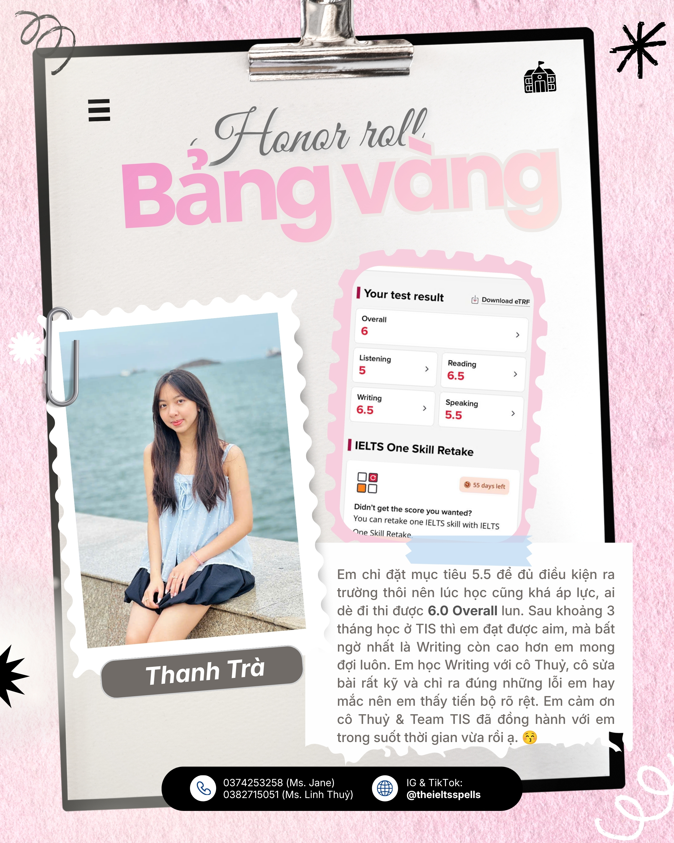 Bảng vàng vinh danh Thanh Trà